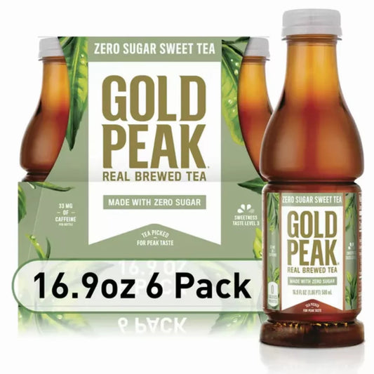 Gold Peak Real Brewed Tea Zero Sugar Diet, Bottled Tea Drink, 16.9 fl oz, 6 Bottles