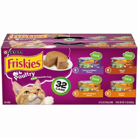 Purina Friskies Poultry Favorites Wet Cat Food Variety Pack, 5.5 oz Cans (32 Pack)