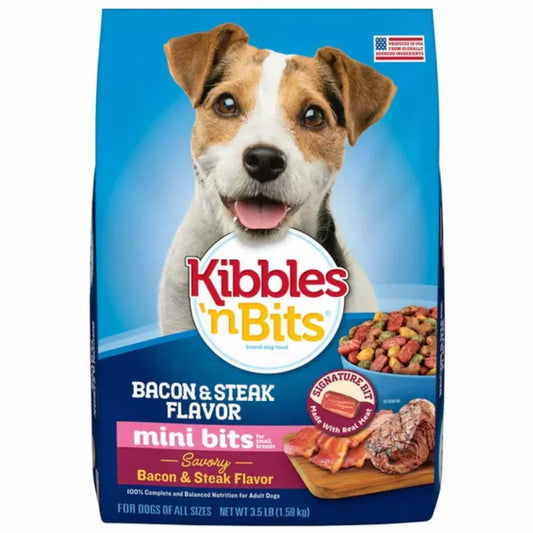 Kibbles ‘n Bits Mini Bits Bacon & Steak Flavor, Dry Small Breed Dog Food, 3.5-Pound Bag