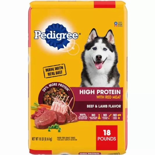 Pedigree High Protein Beef & Lamb Dry Dog Food for Adult Dog, 18 lb. Bag