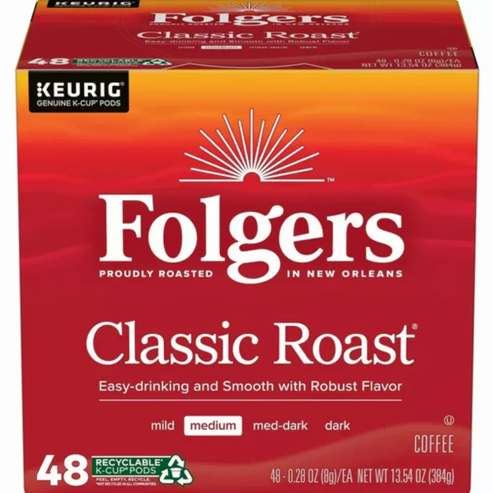 Folgers Classic Roast K-Cup Pods, Medium Roast Coffee, 48 Count