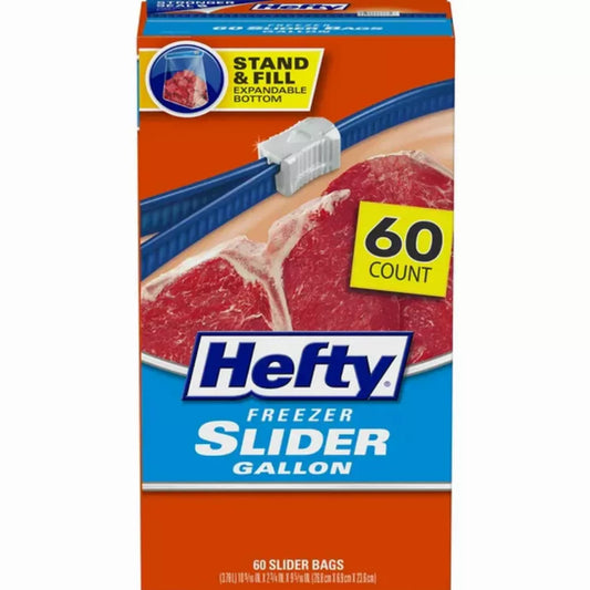 Hefty Slider Freezer Storage Bags, Gallon Size, 60 Count