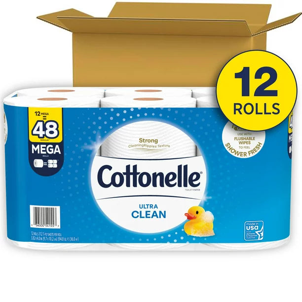 Cottonelle Ultra Clean Toilet Paper, 12 Mega Rolls