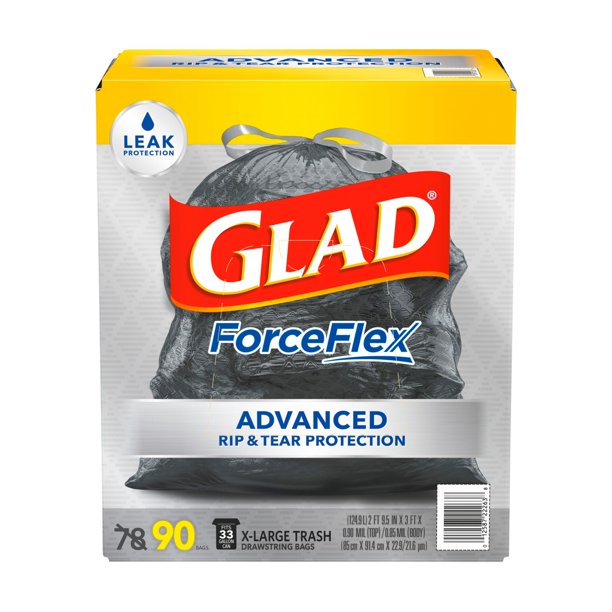 Glad ForceFlex Advanced Extra Large Drawstring Trash Bags with Leak Protection (33 gal., 90 ct.)