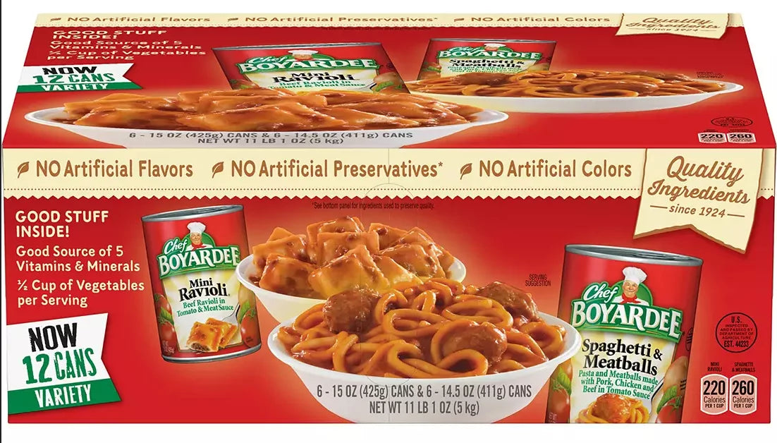 Chef Boyardee Mini Ravioli and Spaghetti & Meatballs Variety Pack, 12 pk.