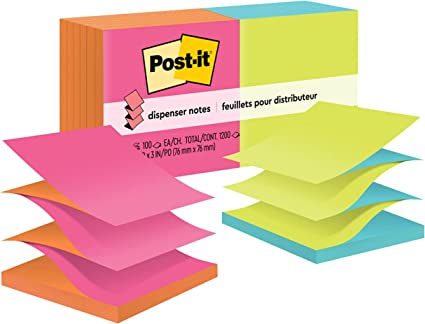 Post-it Pop-up Notes - Original Pop-up Refill, 3 x 3, Capetown, 100/Pad - 12 Pads/Pack