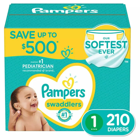 Pampers Swaddlers Diapers, Size 1 (8-14 Pounds), 210 Count