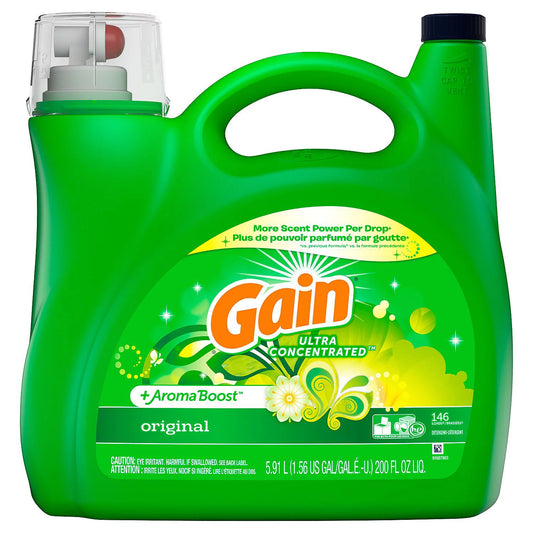 Gain Ultra Concentrated + AromaBoost Liquid Laundry Detergent, Original (146 loads, 200 fl. oz.)