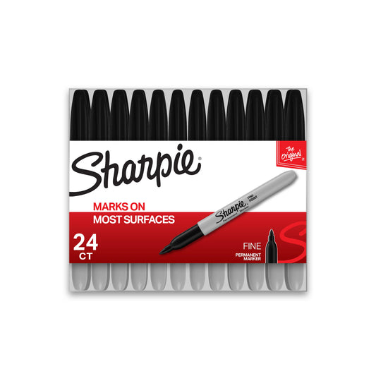 Sharpie Permanent Fine Tip Markers, Black, 24 Count