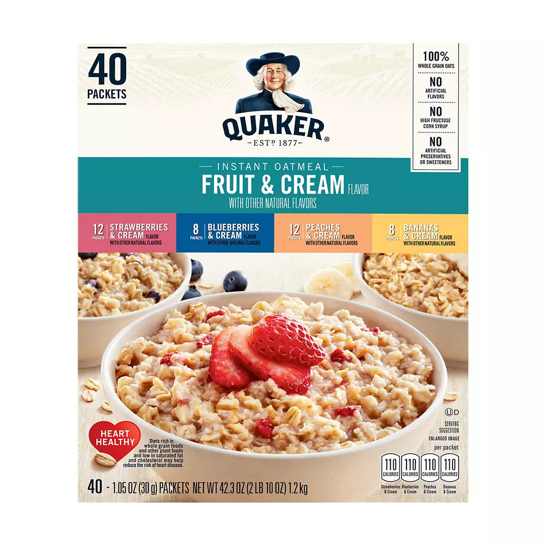 Quaker Fruit and Cream Instant Oatmeal, 40 ct.