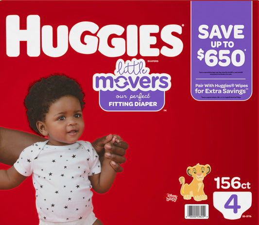 Huggies Little Movers Diapers, Size 4 - 22-37 Pounds (156 Count)