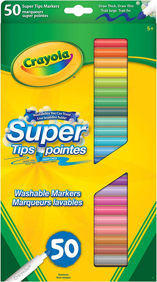 Crayola Washable Super Tips Markers, Assorted, 50/Set