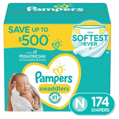 Pampers Swaddlers Newborn Diapers, Soft and Absorbent, Size 1, 174 ct