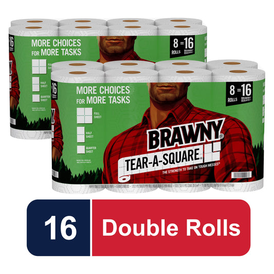 Brawny Tear-A-Square 2-Ply Paper Towels, Double Rolls (120 sheets/roll, 16 rolls)