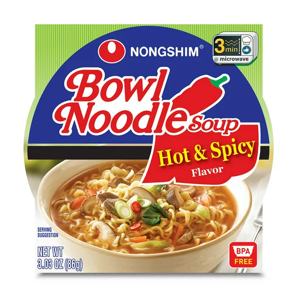 Nongshim Bowl Noodle Hot and Spicy Beef Ramyun Bowl (3.03 oz., 18 ct.)