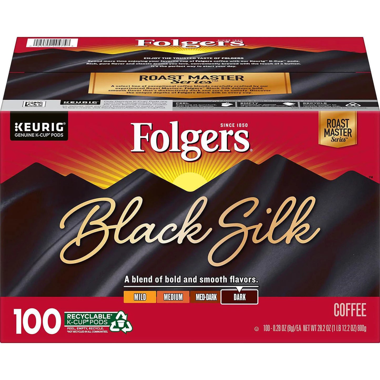 Folgers Black Silk Coffee K-Cups, Dark Roast (100 ct.)