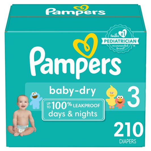 Diapers Size 3, 210 Count - Pampers Baby Dry Disposable Baby Diapers