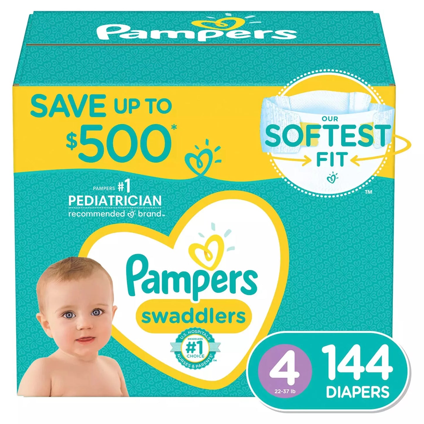 Pampers Swaddlers Diapers, Size 4 , 144 Count