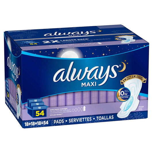 Always Maxi Extra Heavy Overnight Pads, Unscented - Size 5 (54 ct.)