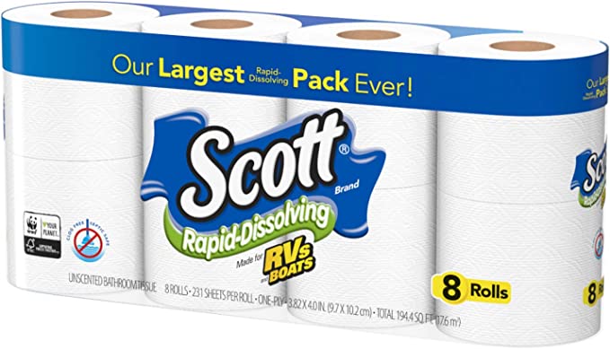 Scott Rapid-Dissolving Toilet Paper, 8 Regular Rolls