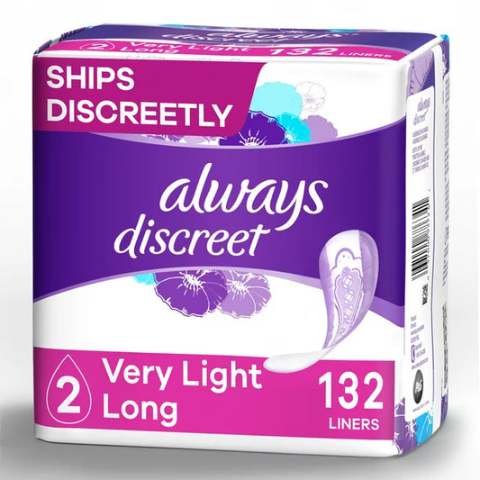 Always Discreet plus Incontinence Liners for Women, Very Light Absorbency, Long Length (132 ct.)