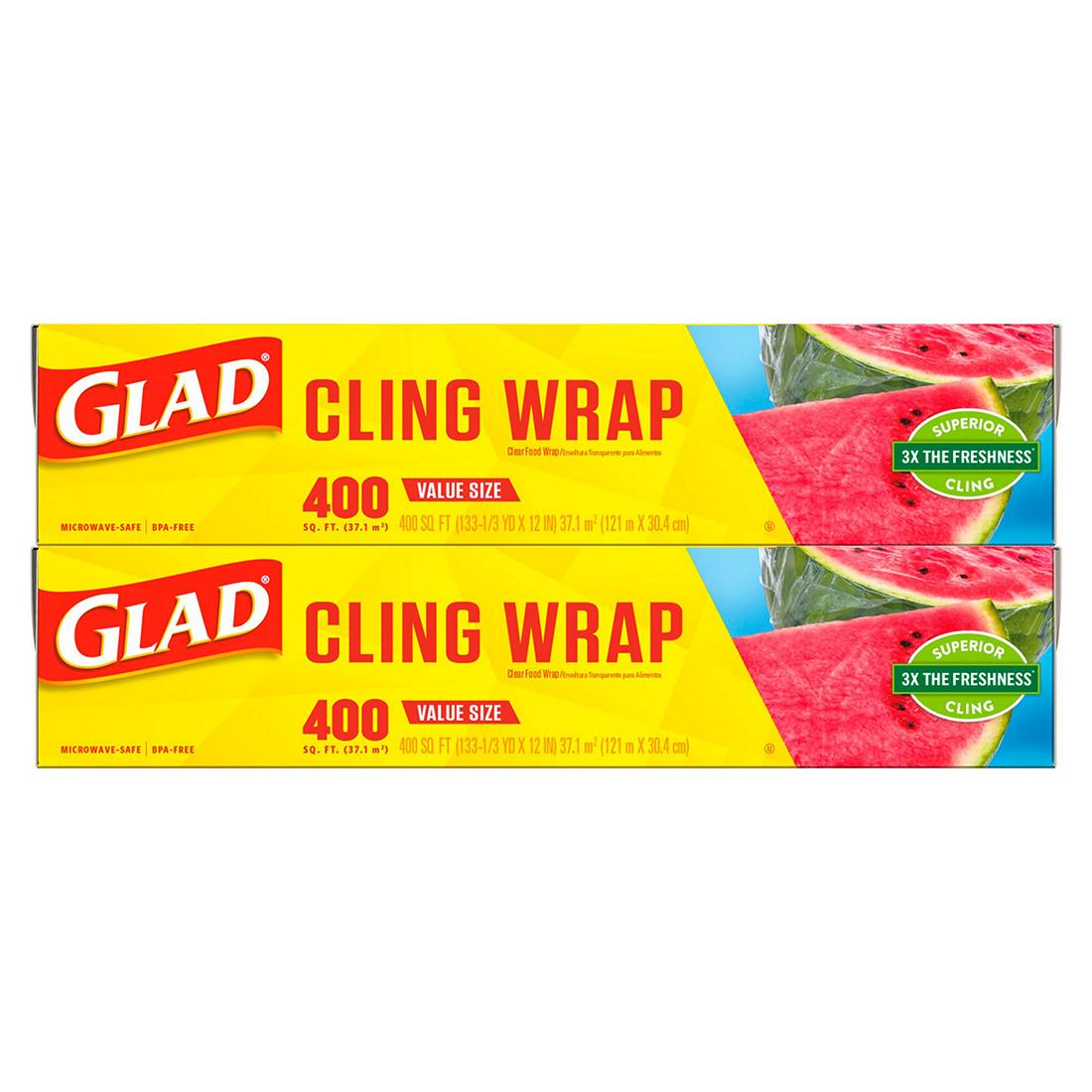 Glad Cling ‘N Seal Clear Plastic Food Wrap (400 sq. ft./roll, 2 rolls)