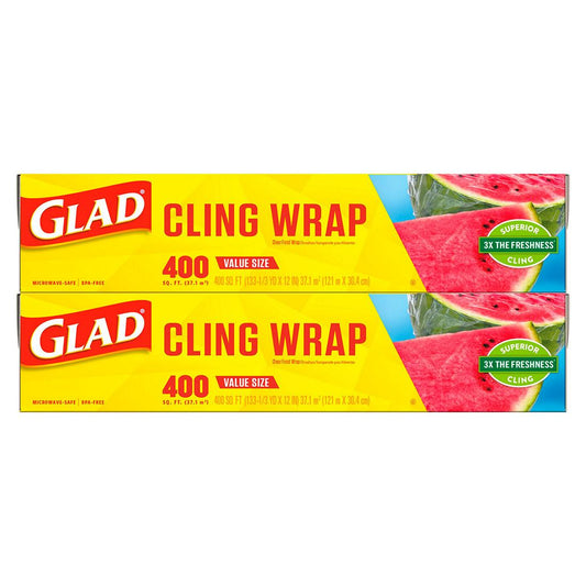 Glad Cling ‘N Seal Clear Plastic Food Wrap (400 sq. ft./roll, 2 rolls)