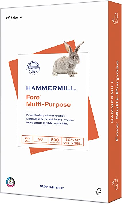 Hammermill - Fore Multipurpose Paper, 20lb, 96 Bright, 8-1/2 x 14" - Ream