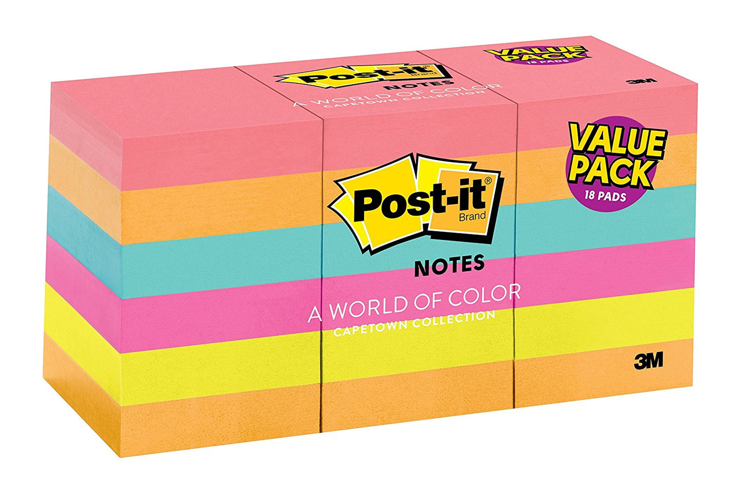 Post-it Notes, 1 3/8" x 1 7/8", Cape Town Collection, 18 Pads, 1,800 Total Sheets