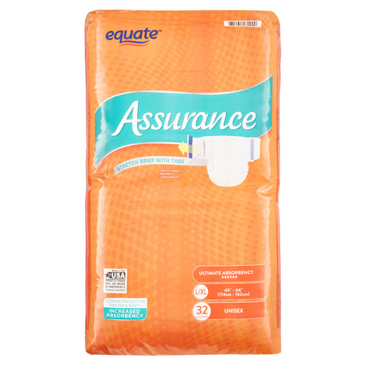 Assurance Incontinence Unisex Stretch Briefs With Tabs, Ultimate Absorbency, L/XL, 32 Count