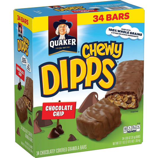 Quaker Chewy Dipps Granola Bars, Chocolate Chip (34 pk.)