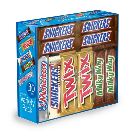 Snickers, Twix and More Assorted Chocolate Candy Bars Bulk Variety Pack (30 ct.)