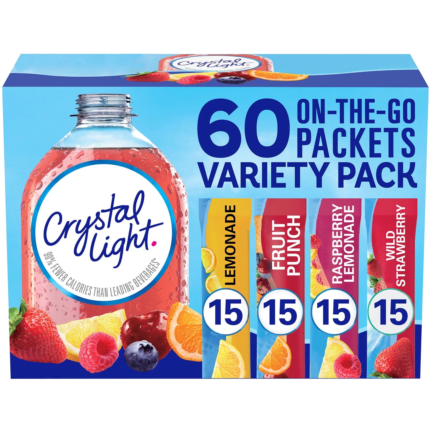 Crystal Light Lemonade, Fruit Punch, Raspberry Lemonade and Wild Strawberry Powdered Drink Mix Variety Pack (60 ct.)