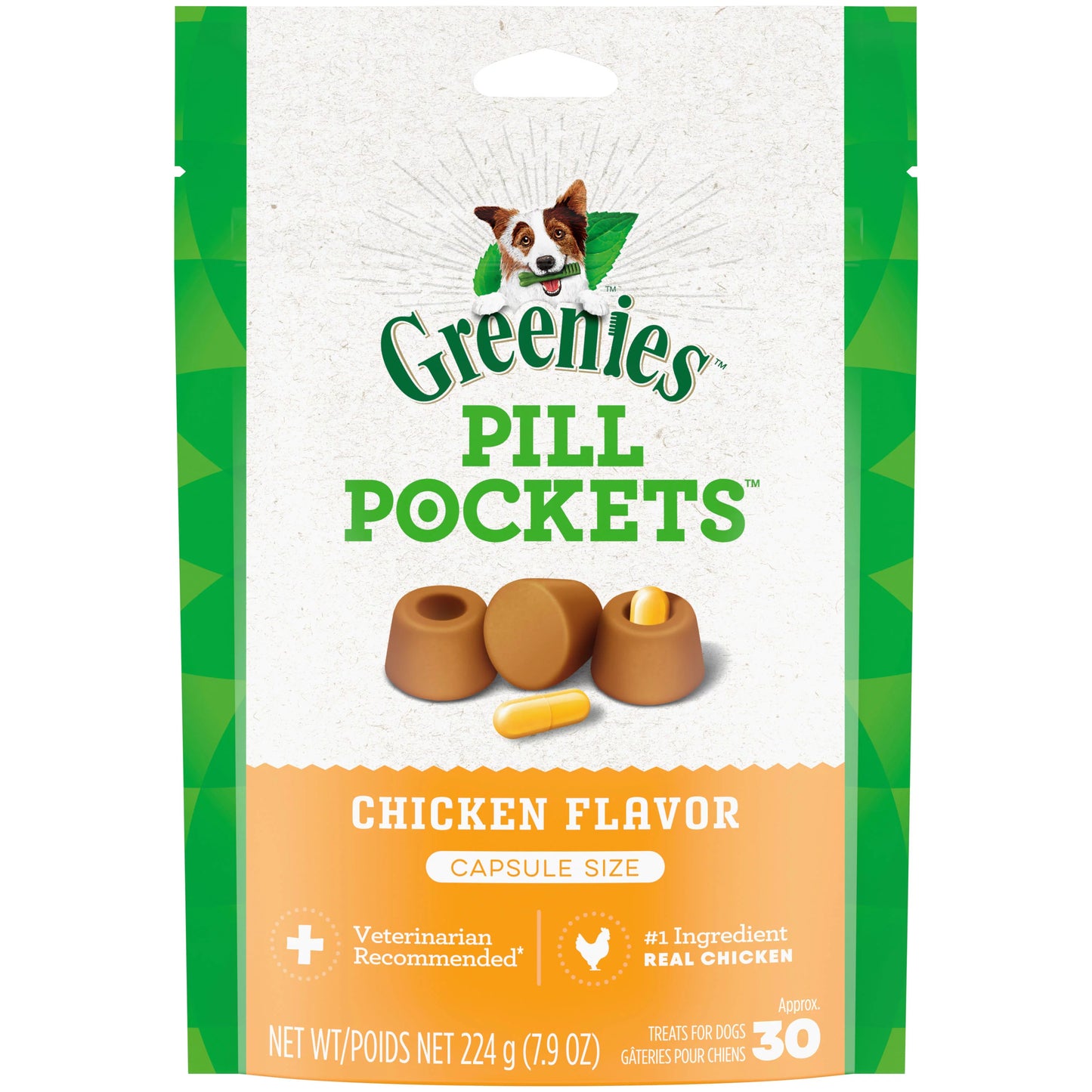 Greenies Pill Pockets Capsule-Size Natural Dog Treats, Chicken Flavor (3 - 7.9 oz. Pouches)