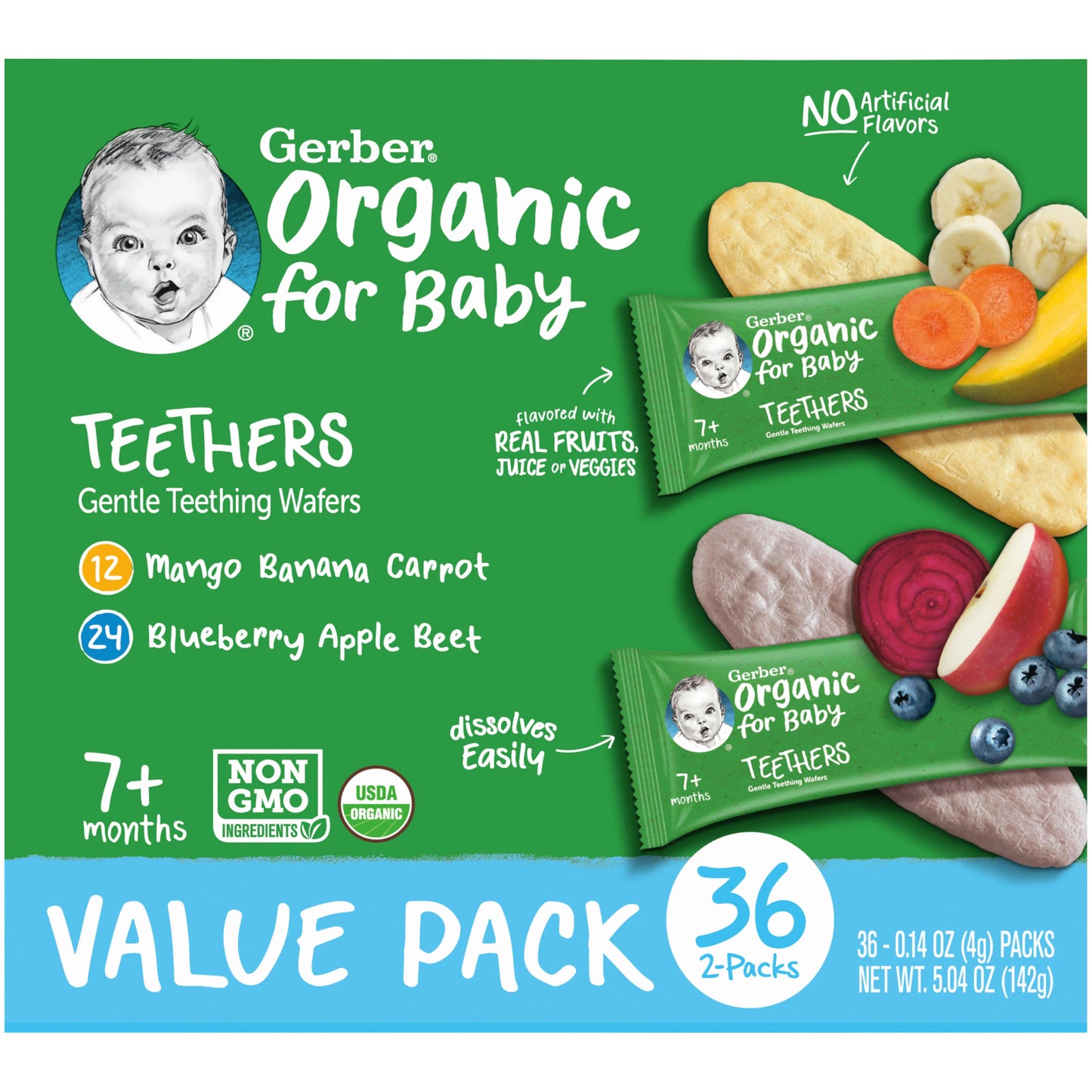 Gerber Organic Gentle Teething Wafers, Variety Pack (36 ct.)