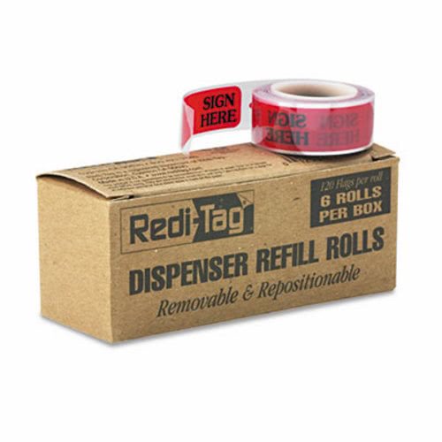 Redi-Tag - Right Arrow Flag Refills - "Sign Here" - Red - 6 Rolls of 120 Flags/Box