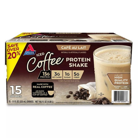 Atkins Gluten Free Protein-Rich Shake, Café Au Lait, Keto Friendly (15 pk.)