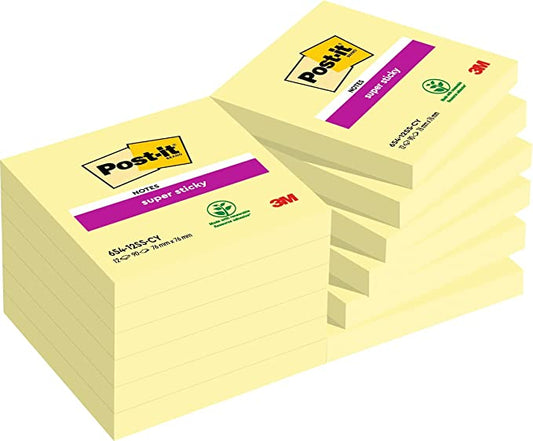 Post-it Notes Super Sticky Pads, 3" x 3", Canary Yellow, 24 Pads, 2,160 Total Sheets