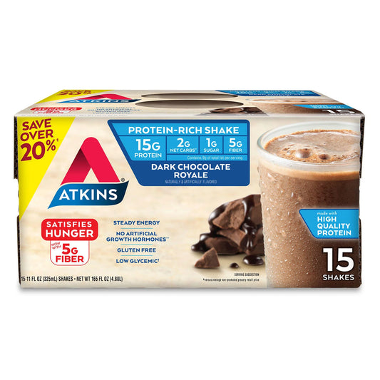 Atkins Gluten Free Protein-Rich Shake, Dark Chocolate Royale, Keto-Friendly (15 pk.)