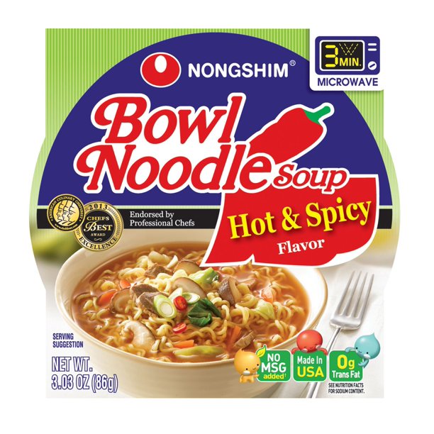 Nong Shim Hot & Spicy Bowl Noodle Soup, 12 pk./3.03 oz.