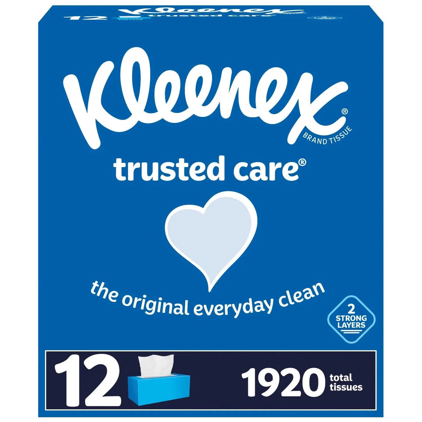 Kleenex Trusted Care Facial Tissues, 12 Flat Boxes, 160 Tissues per Box, 2-Ply (1,920 Total Tissues)