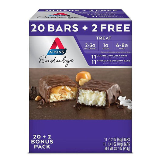 Atkins Endulge Variety Pack, Caramel Nut Chew and Chocolate Coconut Bars, Keto Friendly (22 ct.)