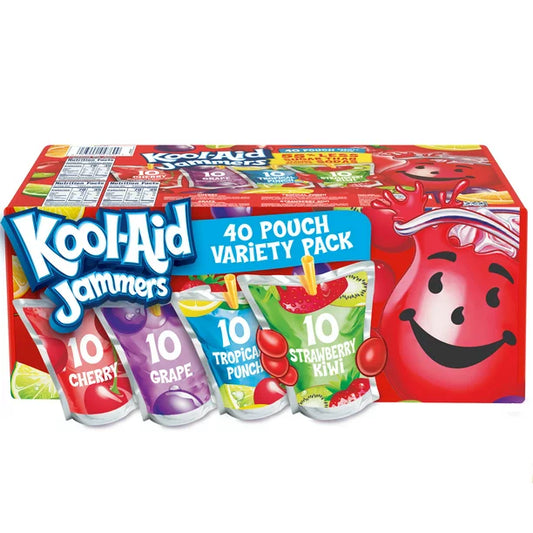 Kool-Aid Jammers Tropical Punch, Grape and Cherry Artificially Flavored Soft Drink Variety Pack (6 fl. oz., 40 pk.)