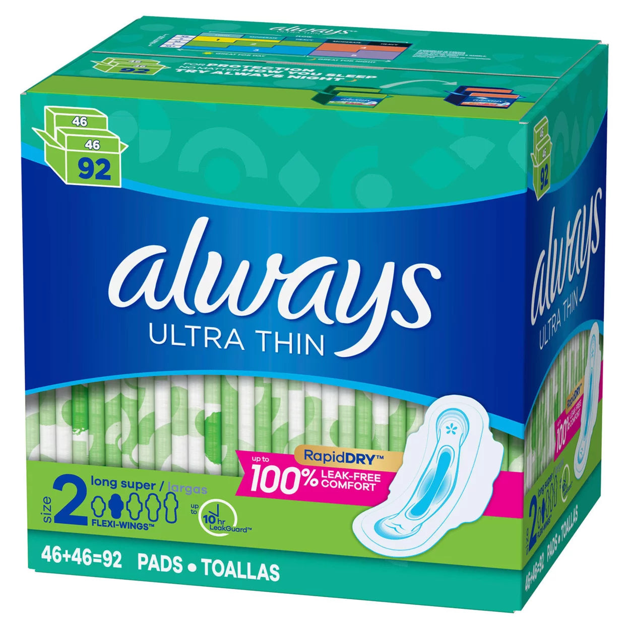 Always Ultra Thin Long Super Pads, Unscented - Size 2 (92 ct.)