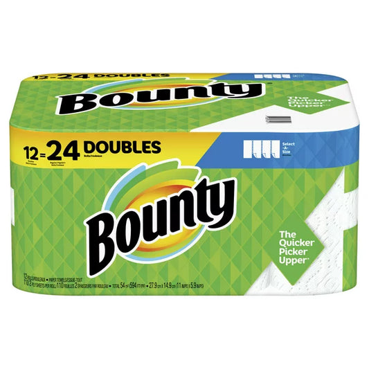 Bounty Select-A-Size Paper Towels, Double Rolls, White, 98 Sheets Per Roll, 12 Count