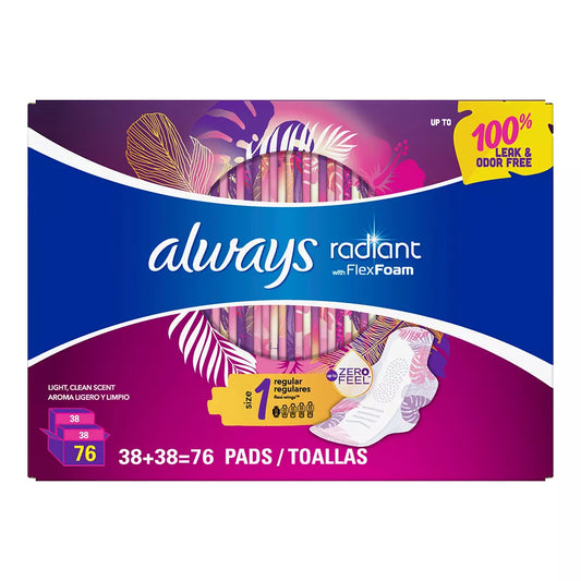 Always Radiant Regular Absorbency Pads with Wings, 76 ct.