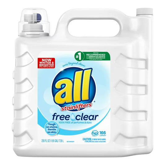 all Liquid Laundry Detergent Free Clear for Sensitive Skin (250 oz.,166 loads)