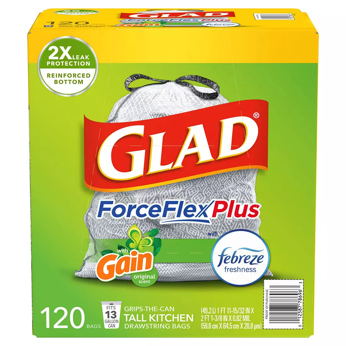 Glad ForceFlex 13-Gal. Tall Kitchen Bags with Gain Odorshield, 120 ct.