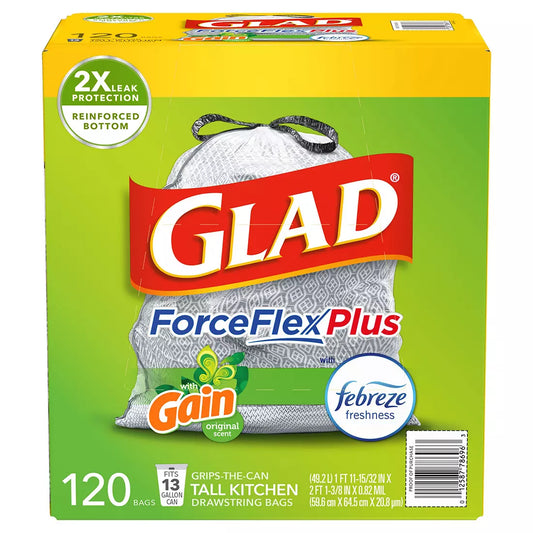 Glad ForceFlex 13-Gal. Tall Kitchen Bags with Gain Odorshield, 120 ct.