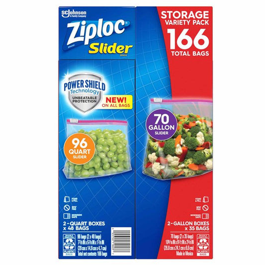 Ziploc Slider Storage Bags Variety Pack: Quart (96 ct.), Gallon (70 ct.)